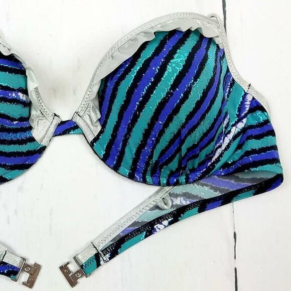 New Just Cavalli Women S US/EU 42 Stretch Bikini Blue Push-Up Two-Piece Swimsuit - Picture 5 of 14